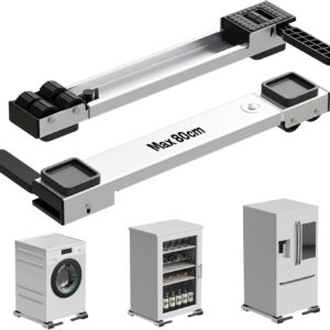 Waschmaschine Rollen Schiene,Anhebbarer Waschmaschinen Untergestell mit Rollen,50-80cm Ausziehbare, Einfacher Transport von Waschmaschinen und Trocknern, Kühlschränken, Möbeln – Weiß