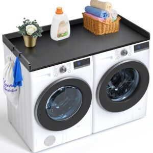 VEVOR Arbeitsplatte für Waschmaschine und Trockner mit 3 Verbindungsplatten, 1370x700x69 mm Arbeitsplatte aus Holz mit rutschfesten Pads, Wasserabweisende Wäscheauflage für Aufbewahrung, schwarz
