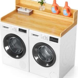 SpaceAid Waschtrockner-Arbeitsplatte mit 2-stöckigem Regal, Holzaufsatz mit Rand, 137,2 cm Breite x 69,8 cm Tiefe, Abdeckung für Waschmaschine und Trockner, Theke, Wäschekorb, Aufbewahrung (Ahornholz)