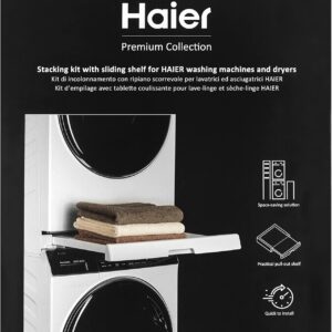 Haier – Verbindungssatz für Waschmaschinen und Trockner in Premium-Qualität/Ablage für Wäschekorb/Kompatibel mit Haier Waschmaschinen der Serien 3, 5, 7 und den Trocknern der Serien 5 und 7 / Weiß
