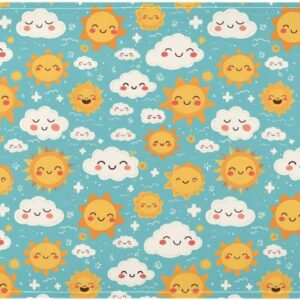 Cartoon Sun and Cloud Partten Lace Edge Waschtrockner Top Cover mit Seitentasche Staubdicht Waschmaschine Staubschutz Matte passend für die meisten Waschmaschinen oder Trockner 130 x 55,9 cm