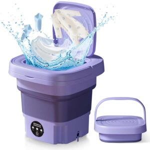 Mini-Waschmaschine, 8 l, faltbar, tragbar, faltbar, mit Abflusskorb, Waschen und Trocknen in einem, Waschmaschine für Unterwäsche, Socken, für Camping, Reisen, Wohnmobil (Violett)