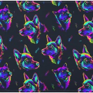 Fluoreszierende Farbe, Silhouette, Wolf, Spitzenrand, Waschtrockner mit Seitentasche, staubdicht, Waschmaschinen-Schutzmatte, passend für die meisten Waschmaschinen oder Trockner, 130 x 55,9 cm