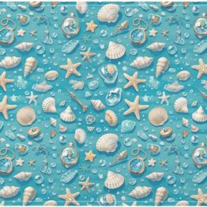Summer Fresh Blue Shell Seestern Spitzenrand Waschtrockner Top Cover mit Seitentasche Staubdichte Waschmaschinen- und Trocknerabdeckungen für die meisten Waschmaschinen oder Trockner 130 x 55,9 cm