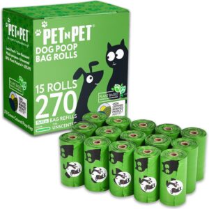 PET N PET Hundekotbeutel – 270 Einheiten, 15 Rollen, 38% Pflanzlich, 9×13 Zoll, Unparfümiert