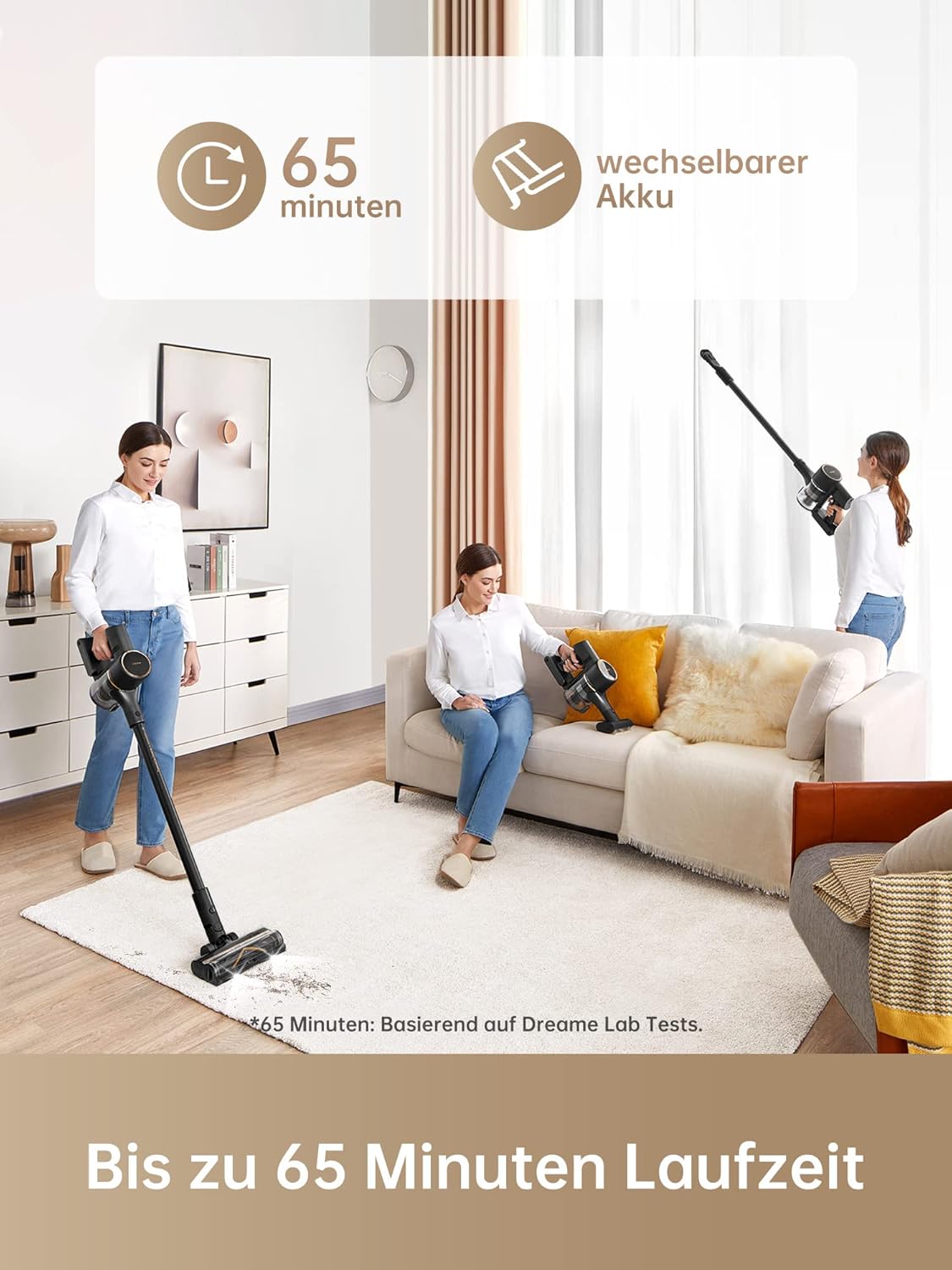 dreame R10 Pro Wireless Vacuum Cleaner, 20,000PA / 150AW Strong Suction Power, 65 Minutes Runtime, Multi-Surface Brush, LED Lights, Ideal for Home and Car Cleaning, Lightweight & Versatile – Bild 3