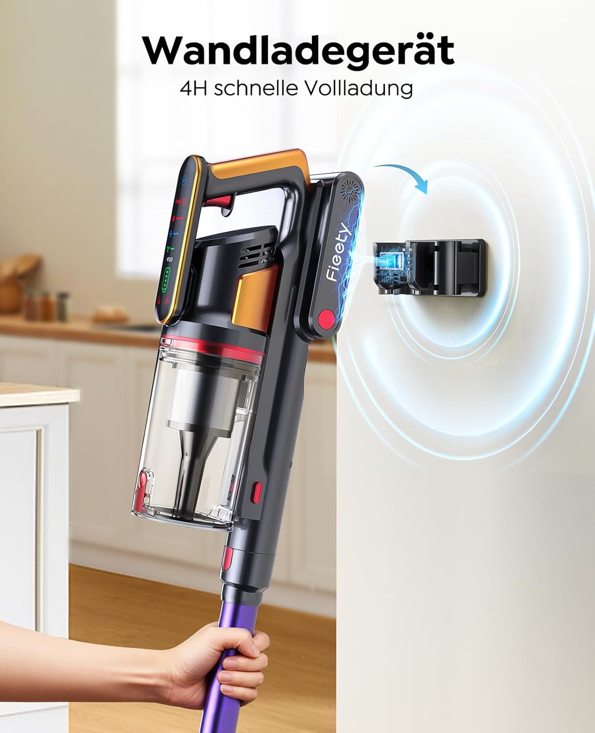 Fieety Battery Vacuum Cleaner 600 W/50 kPa/65 Min, Wireless Vacuum Cleaner with Animal Care Brush, 1 m Hose, Wall Charging Station, 8-Layer Filtration Aromatherapy Ultrasound for Pet Hair, Carpet, Hard Floors, Car – Bild 8