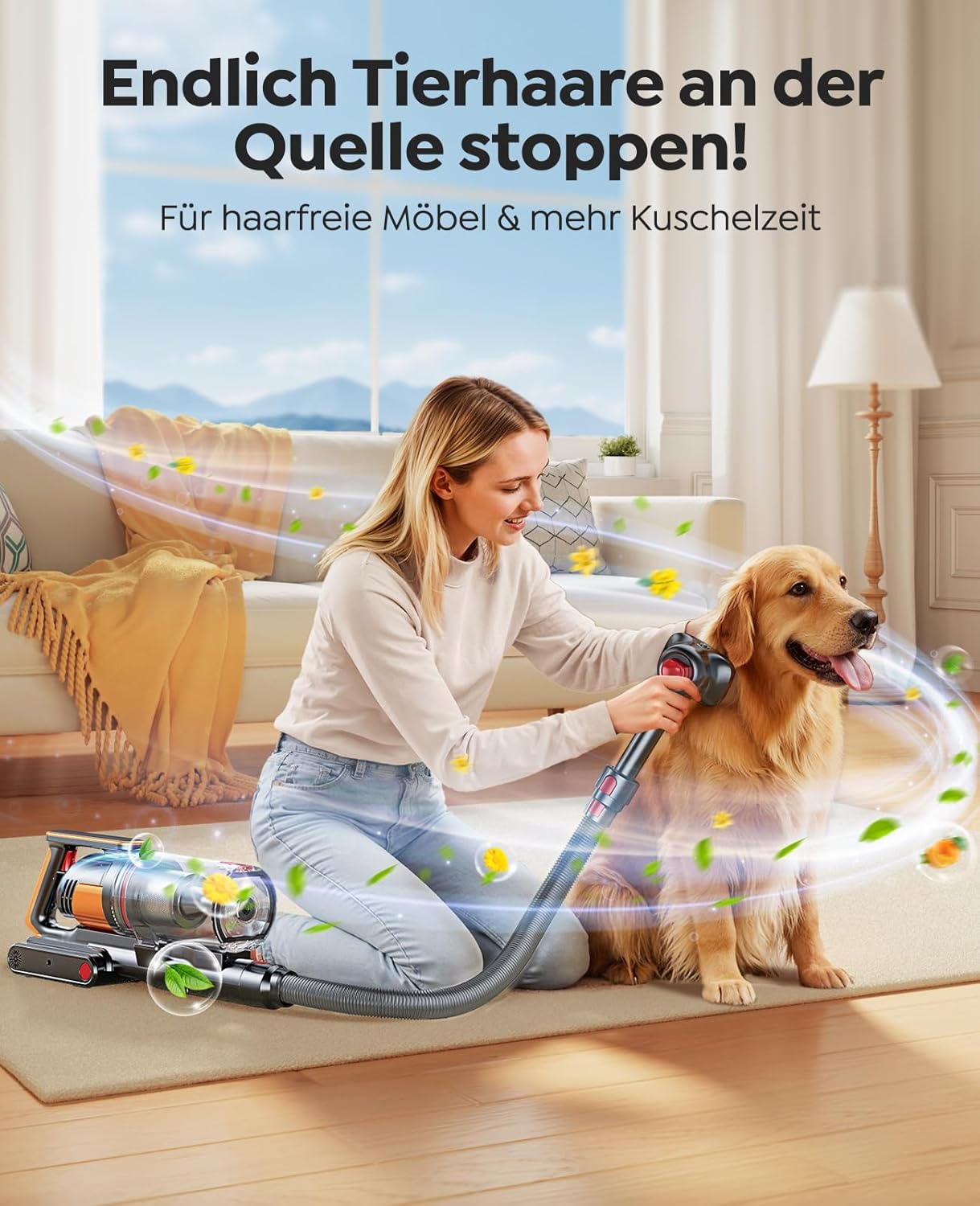 Fieety Battery Vacuum Cleaner 600 W/50 kPa/65 Min, Wireless Vacuum Cleaner with Animal Care Brush, 1 m Hose, Wall Charging Station, 8-Layer Filtration Aromatherapy Ultrasound for Pet Hair, Carpet, Hard Floors, Car – Bild 4