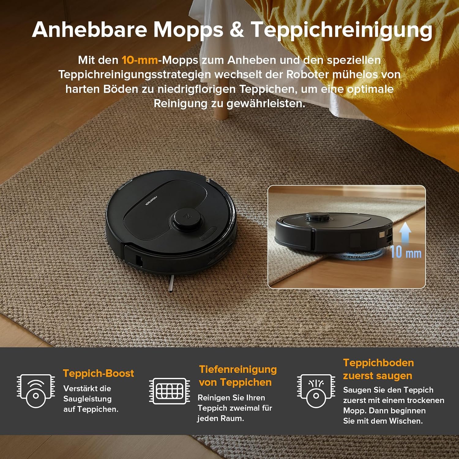 roborock Qrevo Series Robot Vacuum Cleaner with Wiping Function, 8000Pa Suction Power (Improved by Qrevo S), Anti-Tangling Side Brush, Obstacle Avoidance, LiDAR Navigation, All-in-One Dock, Black (QV 35A Set) – Bild 6