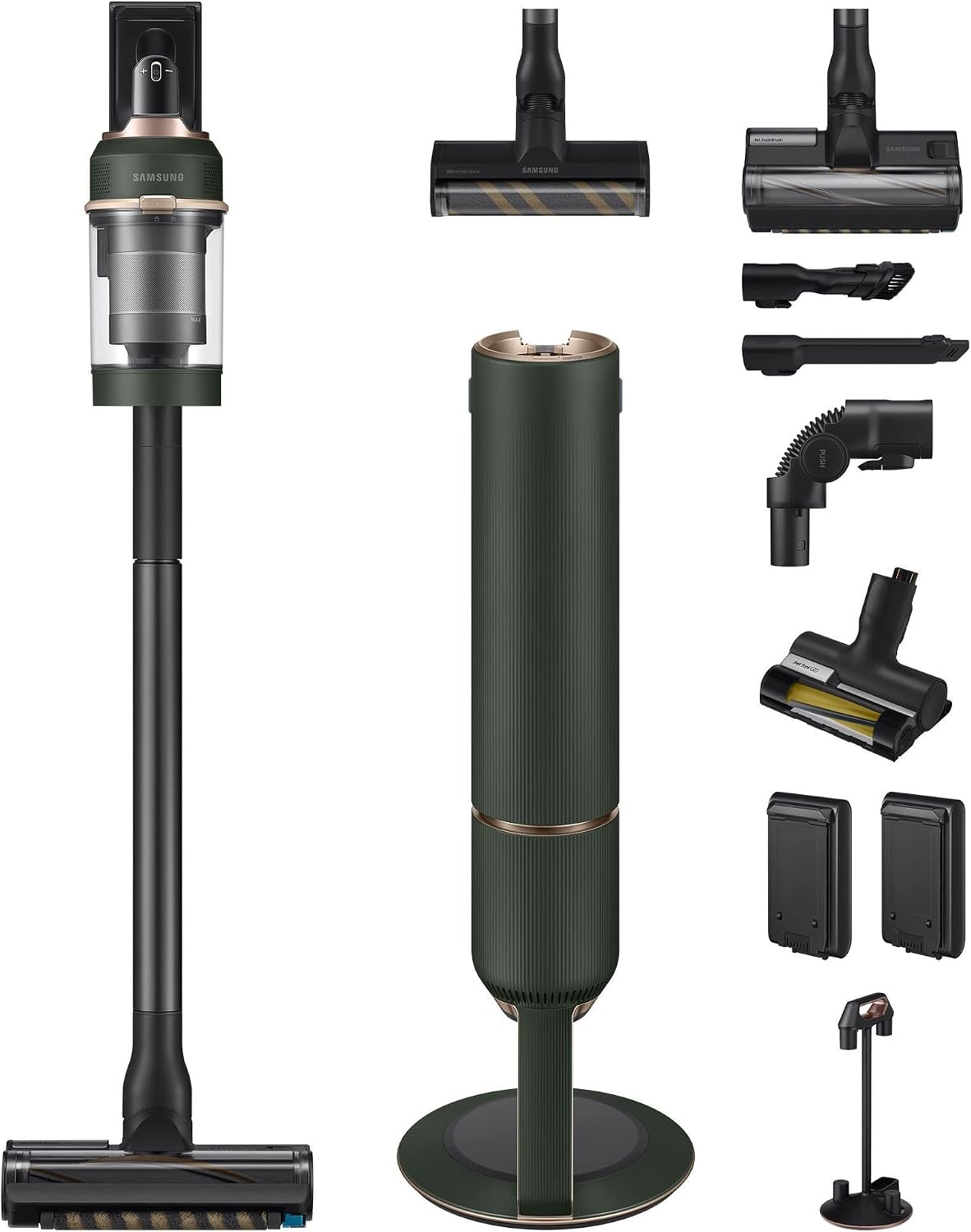 Samsung Bespoke Jet Complete Extra VS20A95943N/WA Cordless Handheld Vacuum Cleaner Including Clean Station, Wireless, Bagless, Maximum 210 W, Replaceable 25.2 V Li-Ion Battery, 0.5 Litres, Woody Green