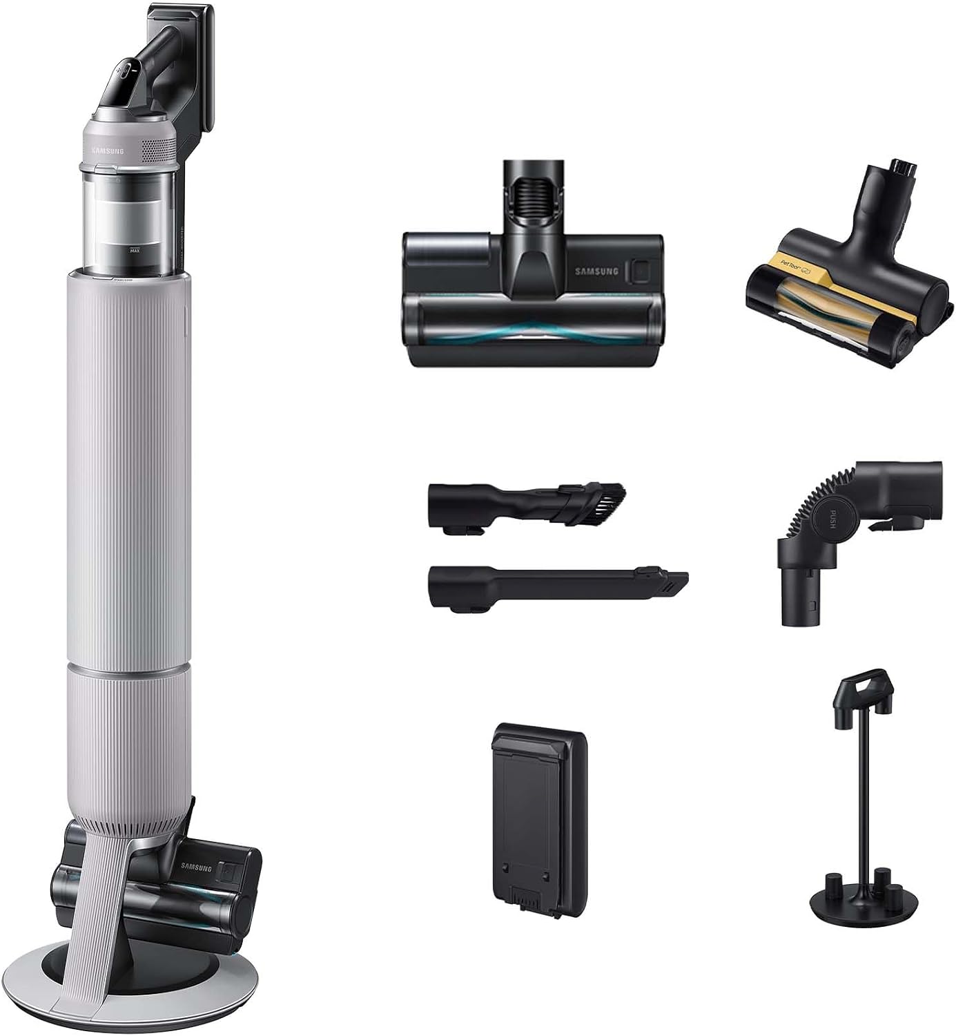 Samsung VS80F28ELP/WD Bespoke AI Jet PetPRO Cordless Handheld Vacuum Cleaner with Pet Hair Brush, Includes Accessories, 280 W, All-In-One Station, Jet Dual+ Brush, Pet Tool+, Combination Nozzle, Telescopic Crevice Tool, Pebble Grey