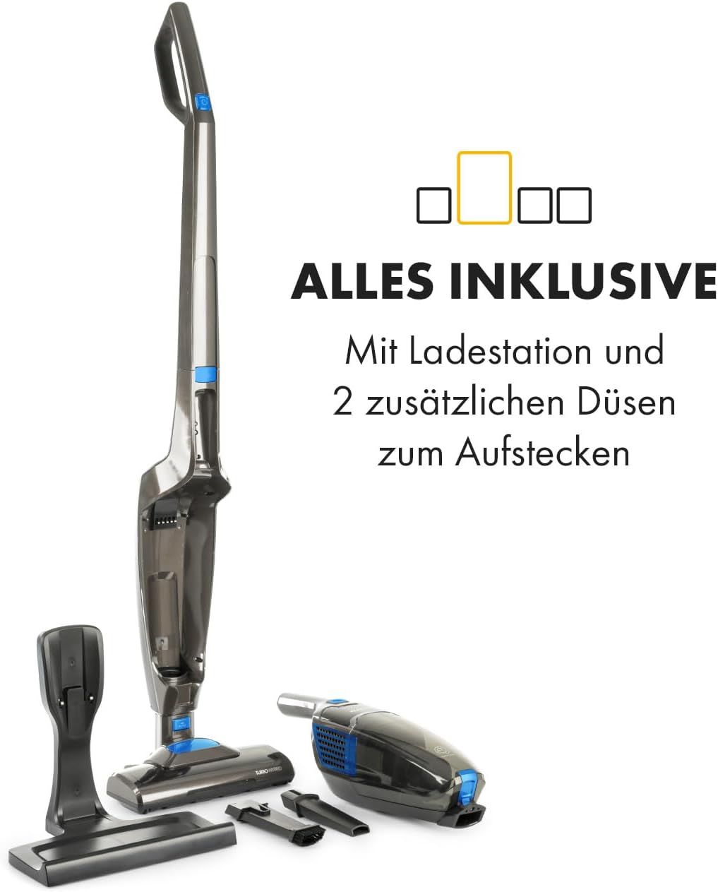 Klarstein TurboHybrid Cyclone Vacuum Cleaner, Battery Vacuum Cleaner, Wireless for 50 Minutes Operating Time (2 Suction Levels, Handheld Vacuum Cleaner, Space-Saving, Li-Ion Anthracite-Blue – Bild 3
