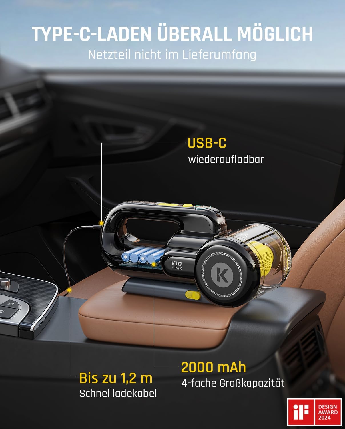 Fanttik Fold V10 APEX Pivot Cordless Handheld Vacuum Cleaner, 17,000 Pa Suction Power, Smart LED Display, Car Vacuum Cleaner for Car & Household, Equipped with Flex Hose, Pet Hair Brush and Other – Bild 6