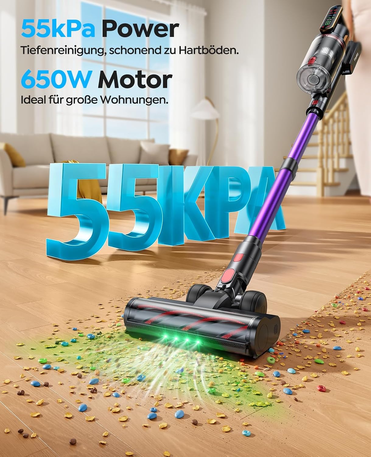 Fieety Battery Vacuum Cleaner for Pet Hair 650W/55KPa/70Min with Pet Care – Bild 2