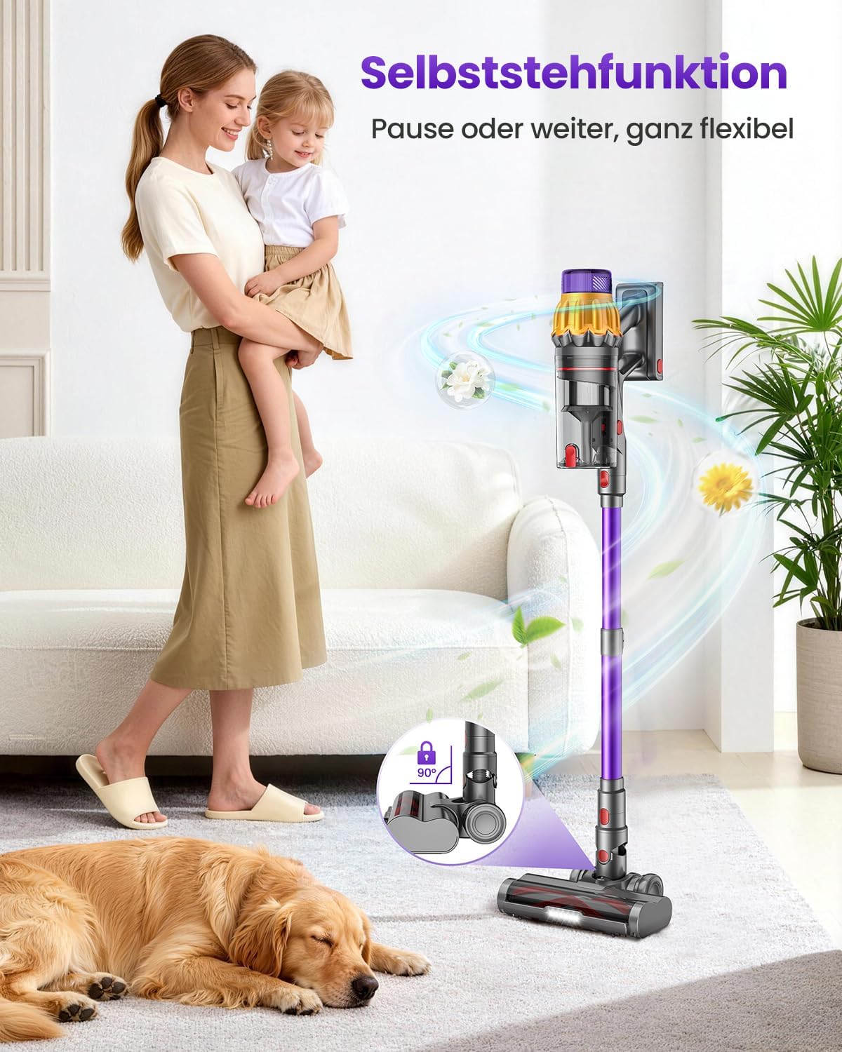 V17Max Battery Vacuum Cleaner for Pet Hair, 2 Batteries, 150 min Running Time, 58 KPa, 650 W Strong Suction Power, Anti-Tangle Brush, Self-Standing, Lightweight Wireless for Home, Dogs and Cats – Bild 7