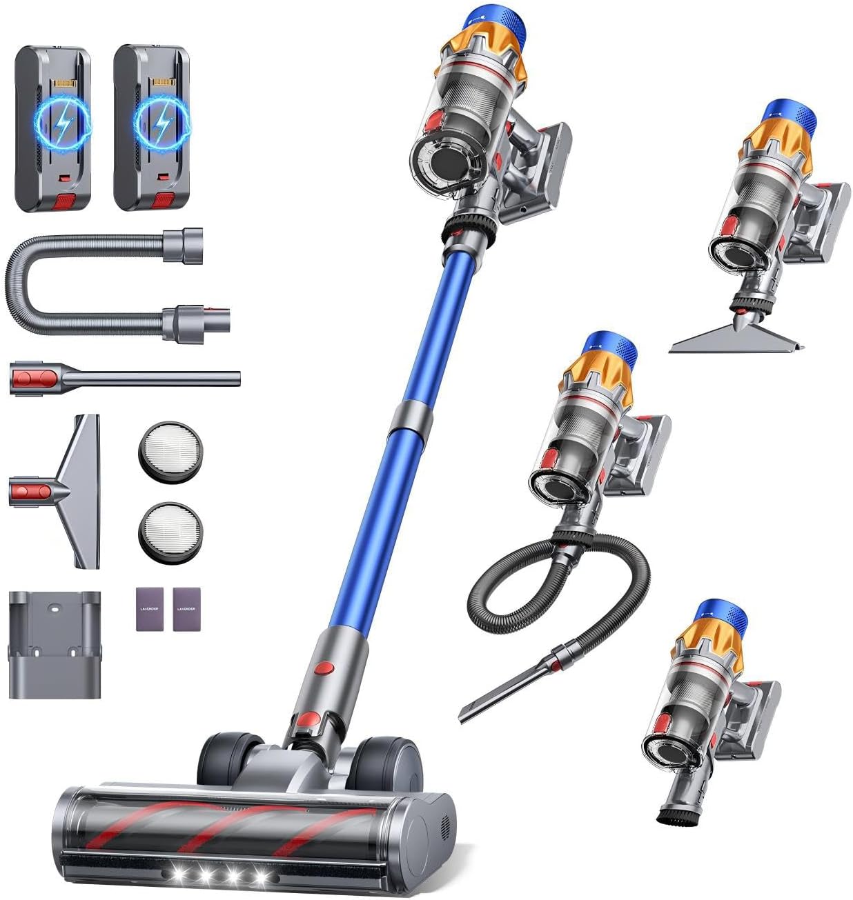 Fieety 130 Min/50 kPa/600 W Cordless Vacuum Cleaner with 2 Batteries