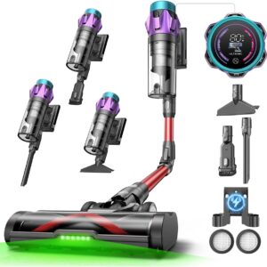 Ultenic Battery Vacuum Cleaner 55 KPa/600 W, 80 min Running Time, 1.6 L Cordless Vacuum Cleaner with Multi-Cyclone Filtration, Touch Screen, Wall Charging Station, Anti-Tangle Brush for Pet Hair