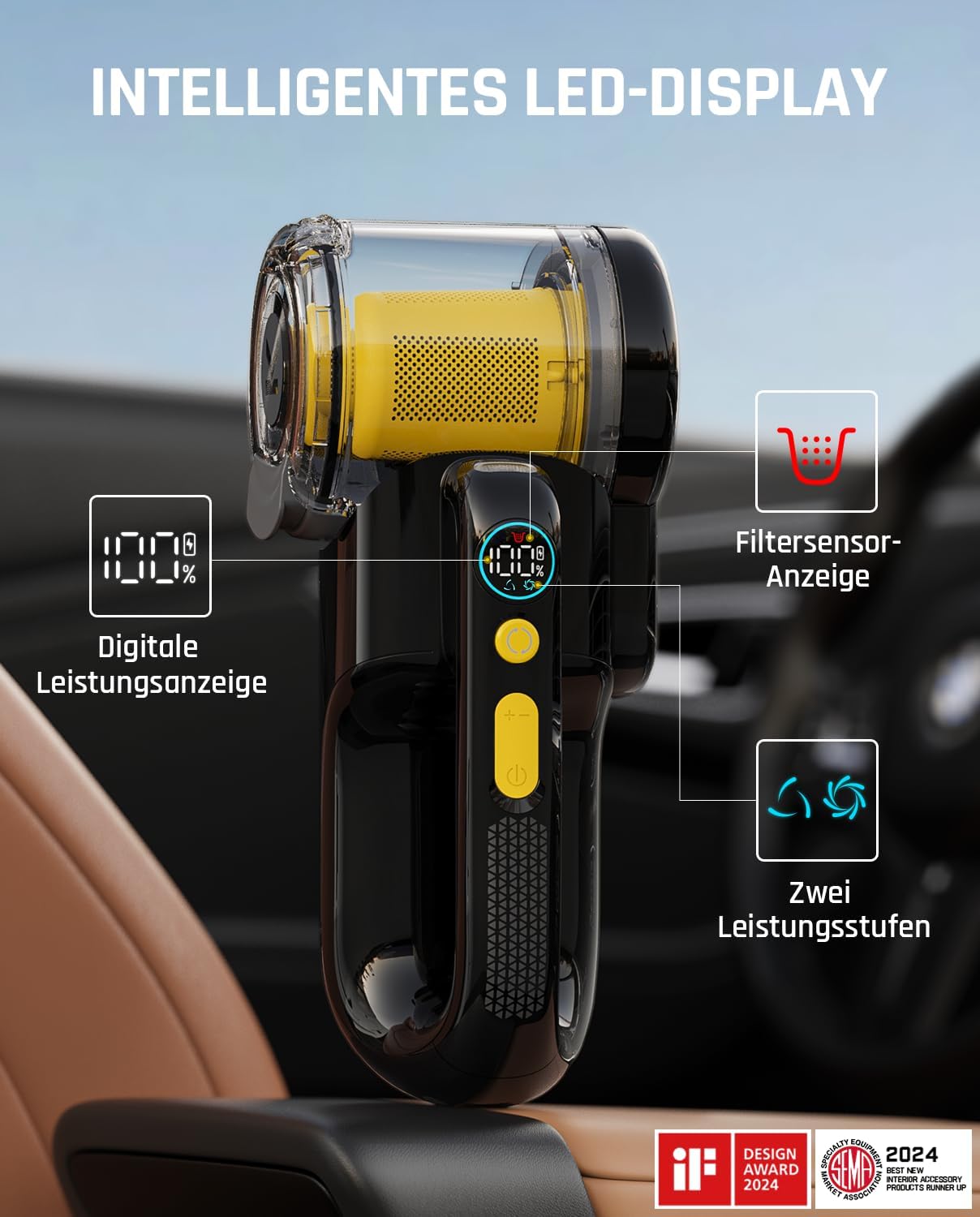 Fanttik Fold V10 APEX Pivot Cordless Handheld Vacuum Cleaner, 17,000 Pa Suction Power, Smart LED Display, Car Vacuum Cleaner for Car & Household, Equipped with Flex Hose, Pet Hair Brush and Other – Bild 8