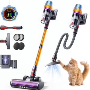 Fieety Battery Vacuum Cleaner 55 KPa/650 W/80 Min, 1.8 L Wireless Vacuum Cleaner with Automatic Mode, 1.5 m Hose, Wall Charging Station, Fragrance Function, Ultrasound for Pet Hair/Carpets/Hard Floors