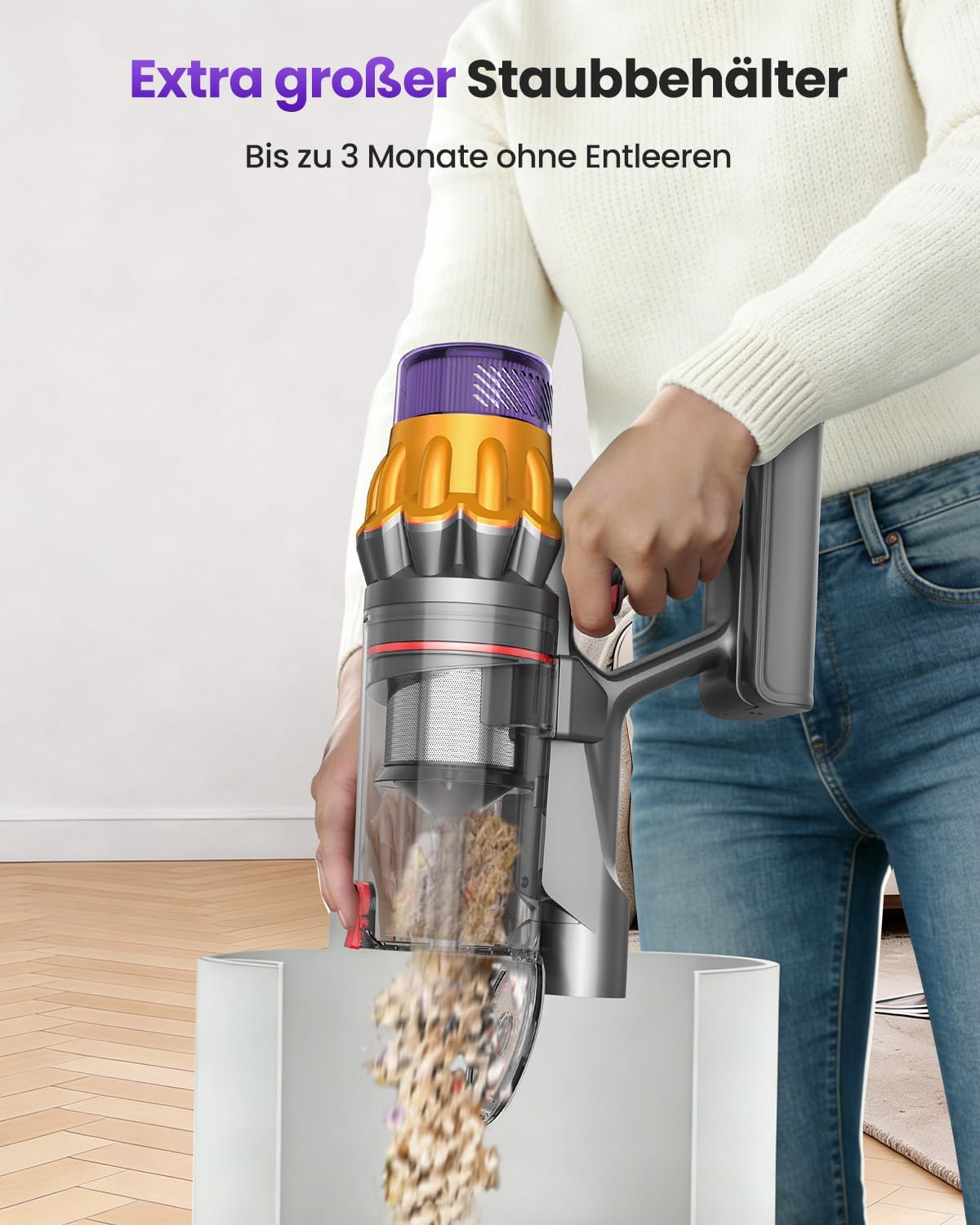 V17Max Battery Vacuum Cleaner for Pet Hair, 2 Batteries, 150 min Running Time, 58 KPa, 650 W Strong Suction Power, Anti-Tangle Brush, Self-Standing, Lightweight Wireless for Home, Dogs and Cats – Bild 8