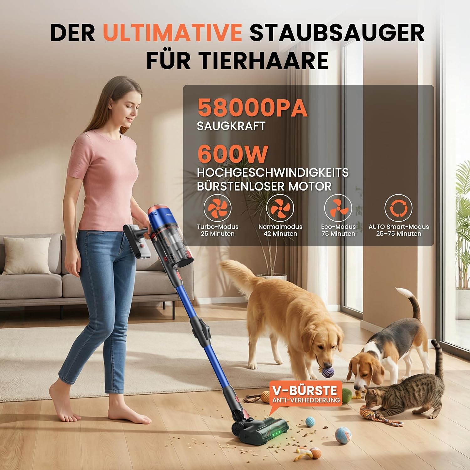 V15 Ultra Battery Vacuum Cleaner, 58 kPa, 600 W, 75 Min, 1.8 L – Bild 2