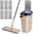 Bodenwischer Set, Wischmopp Set mit Eimer, MASTERTOP 2 In 1 Putzeimer mit Wischmop mit 6 Mikrofaser-Pads, Hand-Frei Flachmopp Wischer mit Auswringfunktion für Hartholz, Fliesen, Laminat, Marmor
